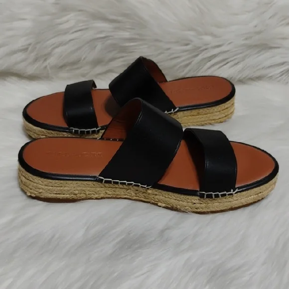 SALE! Coach Franca Black Leather Espadrilles Women's Sandals (#01) - Picture 8 of 16